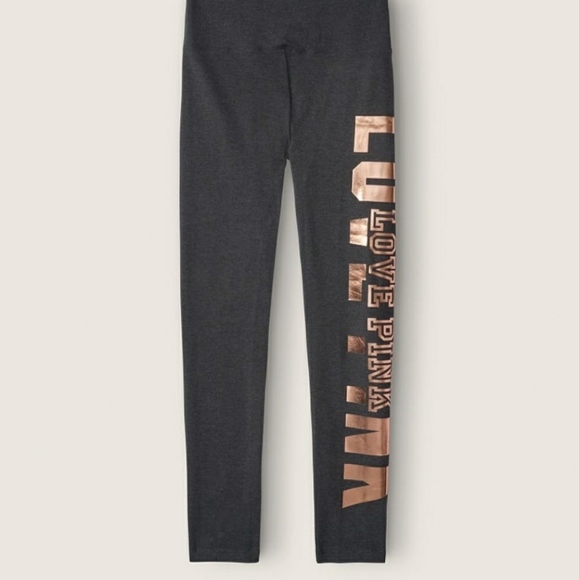 PINK Victoria's Secret Leggings Metallic Rose Gold Graphite Grey Size XS NWT - Picture 7 of 10